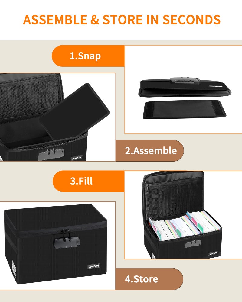 JUNDUN Index Card Holder with Lock,Collapsible Fireproof Index Card Box fits 1200 5x8-Inch Flash Cards - Business, Recipe, or Note Card Storage Boxes - Black - Image 5